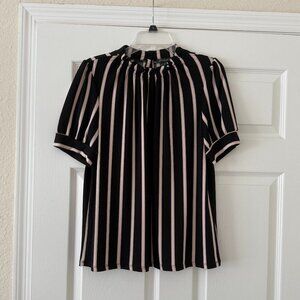 Adrianna Papell Black Blouse with Pink Stripes